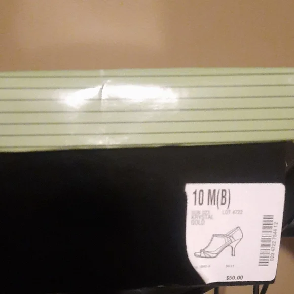 Jacqueline Ferrar Metallic Gold Strappy Heels with Clear Gem Accent - Picture 2 of 2